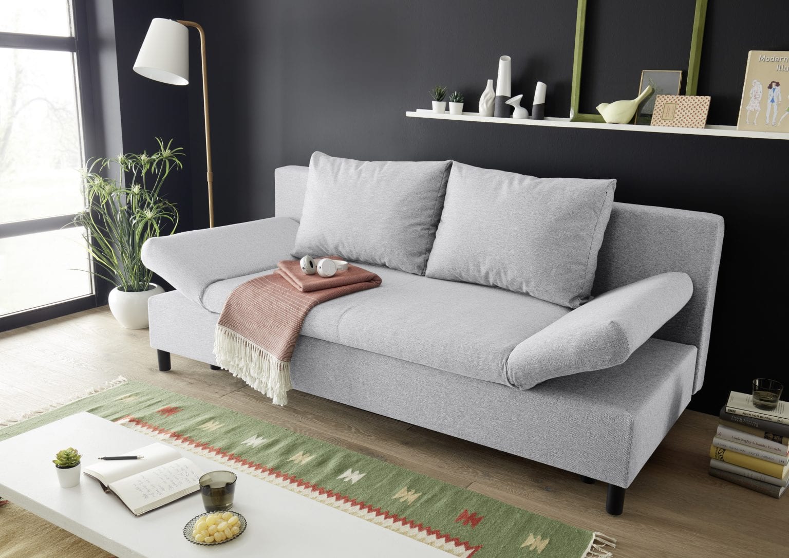 Designer Dauerschl fer  Leno  Schlafsofa Couch mit Bettkasten  