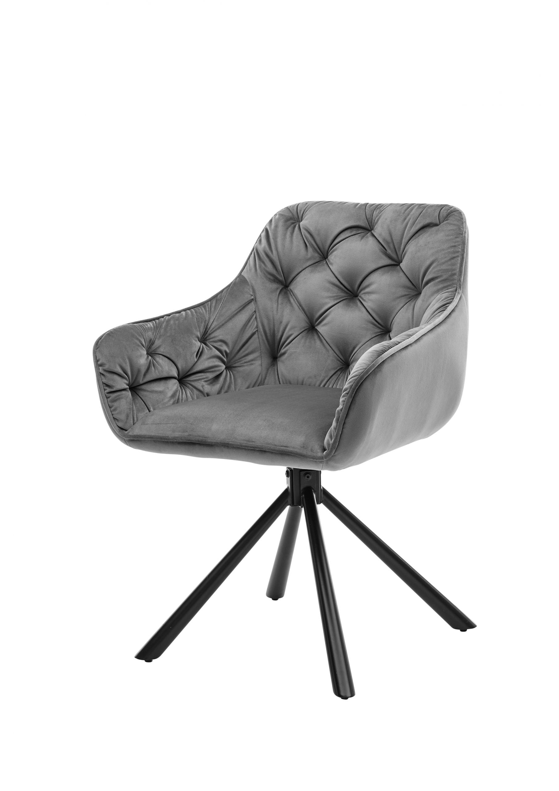 4er-Set Esszimmer Stühle / and Möbis Armlehnstuhl auf in « inkl.Chesterfield-Steppung mit grau drehbar Rücken Lehnen und inkl. Samtbezug More Rückholfunktion innen,180°